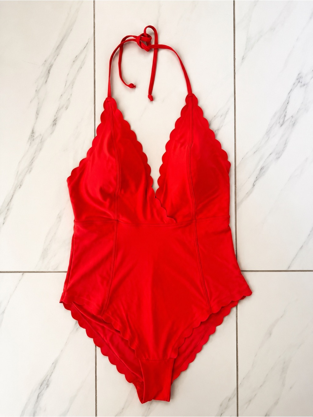 H&M Red Scalloped One Piece Swimsuit EU 40 US 10